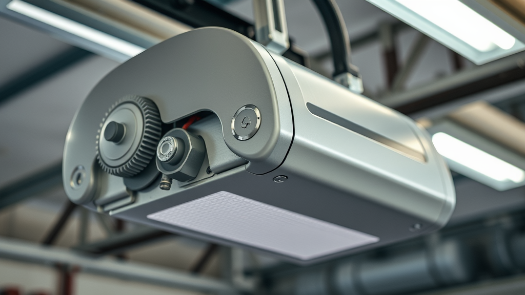 Detailed closeup of a garage door opener mechanism showcasing gears and wiring—garage door opener repair detail for troubleshooting.