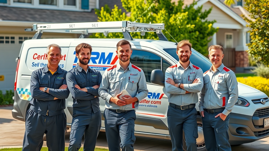 certified team of garage door repair technicians with branded van