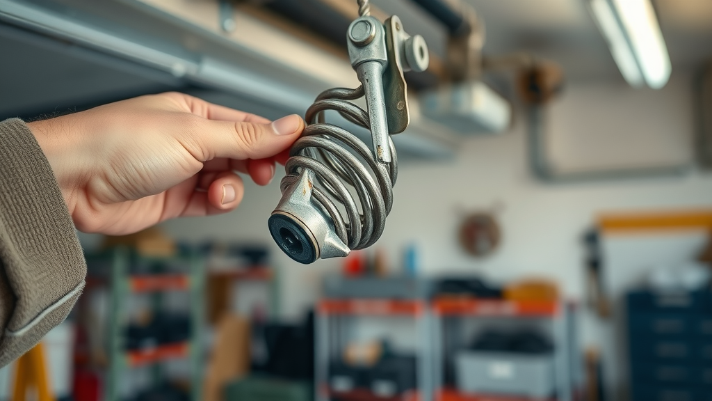 closeup broken garage door spring being inspected by technician for same day garage door repair