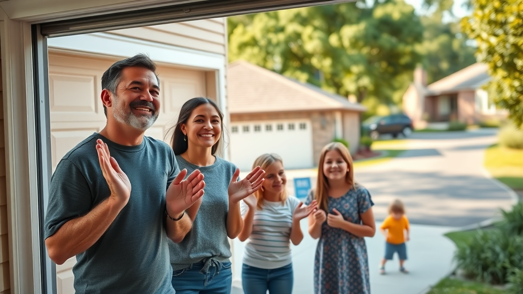 family smiling after same day garage door repair service