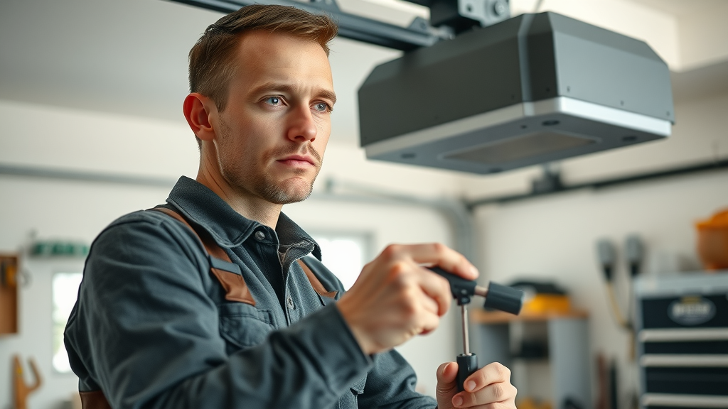 professional technician repairing a garage door opener for same day garage door repair